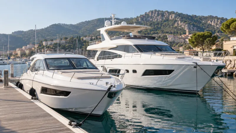 Due yacht ormeggiati uno accanto all’altro in un porto turistico